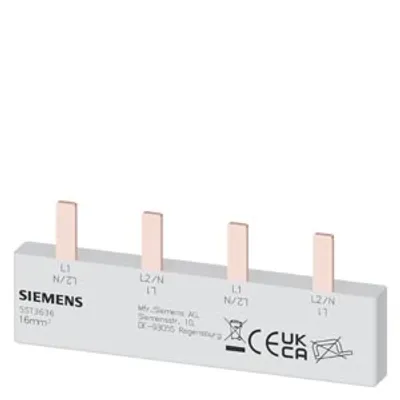 Siemens 5ST3636 – Pin busbar, 16 mm2 connection: 2x 2-phase touch-safe Siemens 5ST3636 – Pin busbar, 16 mm2 connection: 2x 2-phase touch-safe