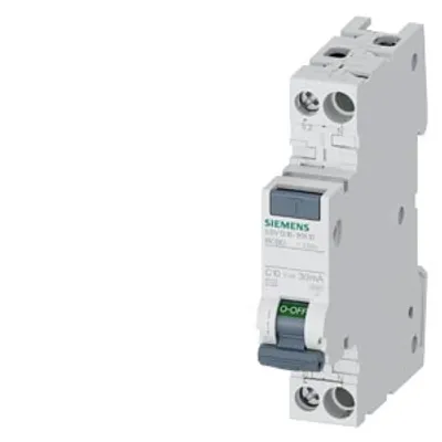 Siemens 5SV1316-1GV10 – RCBO compact 1 MW 1-pole+N 6 kA type AC 30 mA C10 large pack 12 units