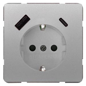 Siemens 5UB1870-1PM01 – DELTA style platinum metallic USB-SCHUKO socket outlet 2 USB A+C Power: Up to 18W — photo 1 of 3