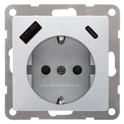 Siemens 5UB1970-1AM01 – DELTA i-system aluminium metallic USB-SCHUKO socket outlet 2 USB A+C Power: Up to 18W