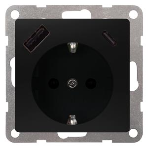 Siemens 5UB1970-1SB01 – DELTA i-system soft black USB-SCHUKO socket outlet 2 USB A+C Power: Up to 18W — photo 1 of 3
