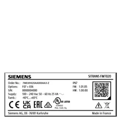 Siemens A5E52864071 – Spare part SITRANS FMT020 Transmitter nameplate Siemens A5E52864071 – Spare part SITRANS FMT020 Transmitter nameplate