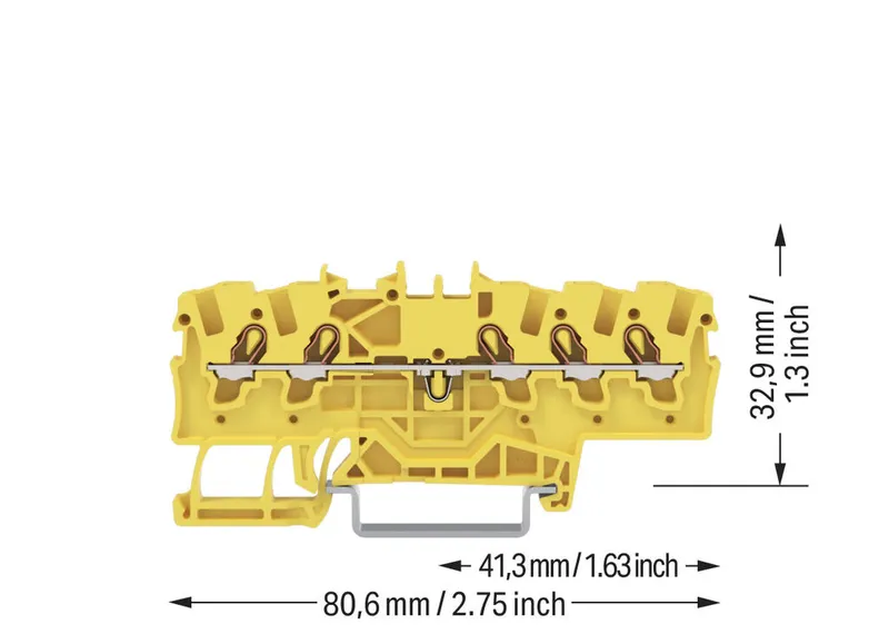 5-conductor through terminal block; 1.5 mm²; suitable for Ex e II applications; side and center marking; for DIN-rail 35 x 15 and 35 x 7.5; Push-in CAGE CLAMP®; 1,50 mm²; yellow — photo 3 of 4
