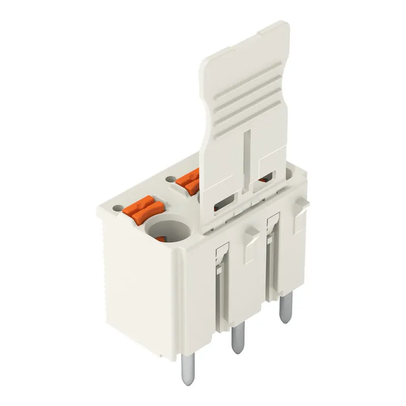 1-conductor THT female connector straight; push-button; Push-in CAGE CLAMP®; 2.5 mm²; Pin spacing 7.5 mm; 2-pole; 1.4 mm Ø solder pin; Gripping plate; 2,50 mm²; light gray — photo 1 of 4