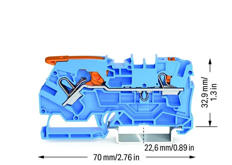 2-conductor through terminal block; with lever and push-button; 4 mm²; with test port; suitable for Ex i applications; side and center marking; for DIN-rail 35 x 15 and 35 x 7.5; Push-in CAGE — photo 2 of 3