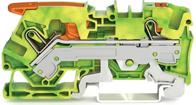 Wago 2106-5207 – 2-conductor ground terminal block; with lever and push-button; 6 mm²; with test port; side and center marking; for DIN-rail 35 x 15 and 35 x 7.5; Push-in CAGE CLAMP®; 6,00 mm²; green-yellow