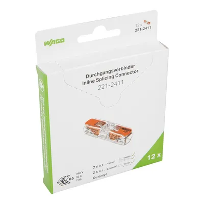 Inline splicing connector with levers; for all conductor types; max. 4 mm²; 2-conductor; transparent housing; Transparent cover; Surrounding air temperature: max 85°C (T85); 4,00 mm²; transpa