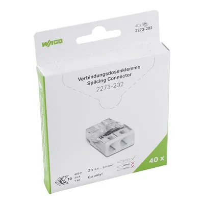 PUSH WIRE® splicing connector; for solid conductors; max. 2.5 mm²; 2-conductor; transparent housing; white cover; Surrounding air temperature: max 60°C (T60); 2,50 mm²; transparent