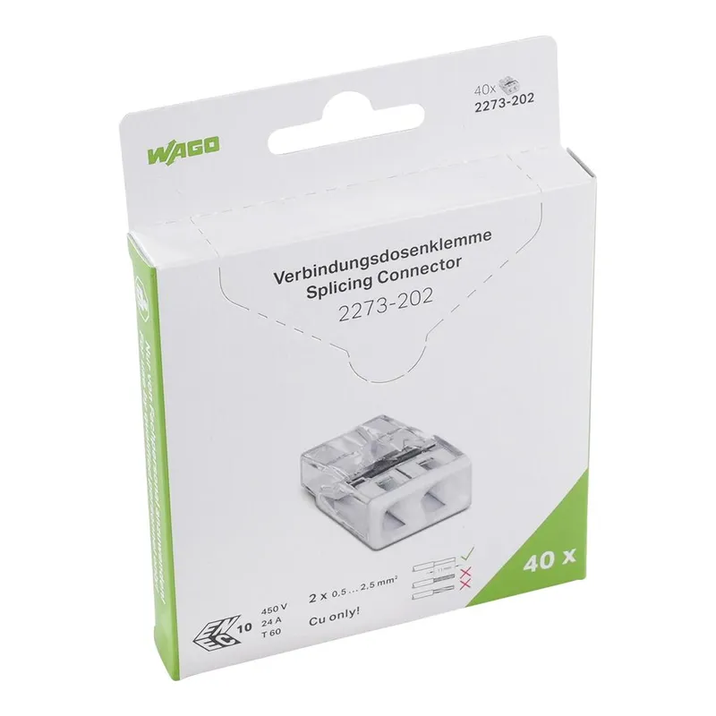 PUSH WIRE® splicing connector; for solid conductors; max. 2.5 mm²; 2-conductor; transparent housing; white cover; Surrounding air temperature: max 60°C (T60); 2,50 mm²; transparent