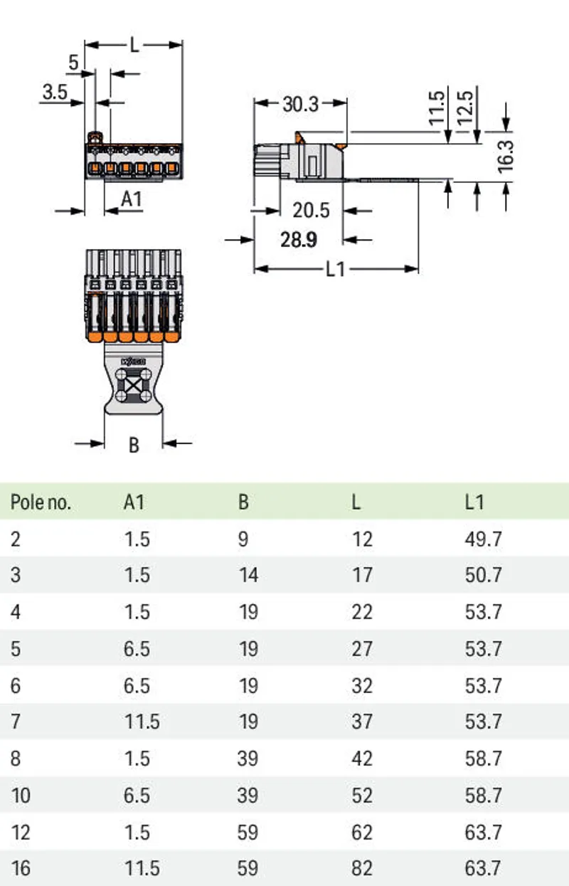 1-conductor female connector; lever; Push-in CAGE CLAMP®; 2.5 mm²; Pin spacing 5 mm; 8-pole; 100% protected against mismating, coding finger; Strain relief plate; light gray — photo 6 of 6