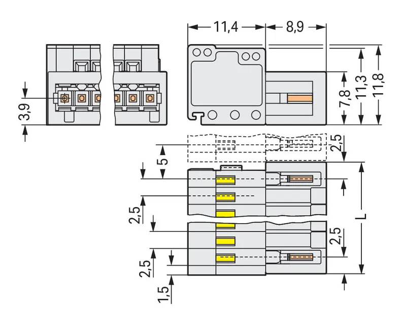 Wago 733-210 – 1-conductor male connector; CAGE CLAMP®; 0.5 mm²; Pin spacing 2.5 mm; 10-pole; 100% protected against mismating; 0,50 mm²; light gray — photo 3 of 3