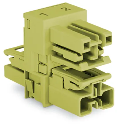 Wago 770-1659 – H-distribution connector; 2-pole; Cod. B; 1 input; 2 outputs; outputs on both sides; 3 locking levers; for flying leads; light green
