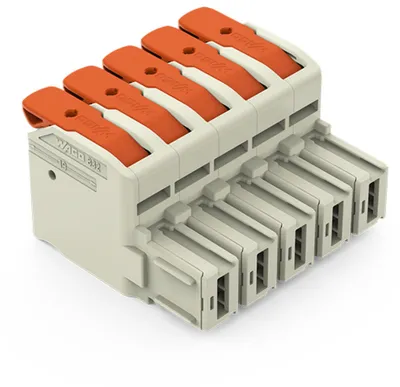 1-conductor female connector; lever; Push-in CAGE CLAMP®; 16 mm²; Pin spacing 10.16 mm; 5-pole; 100% protected against mismating; Silver-plated contacts; direct marking; 16,00 mm²; light gray