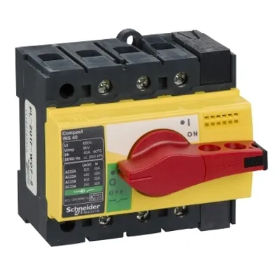 switch disconnector, Compact INS40, 40A, with red rotary handle and yellow front, 3 poles