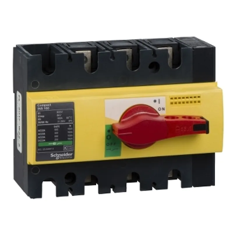 switch disconnector, Compact INS160, 160A, with red rotary handle and yellow front, 3 poles — photo 1 of 2