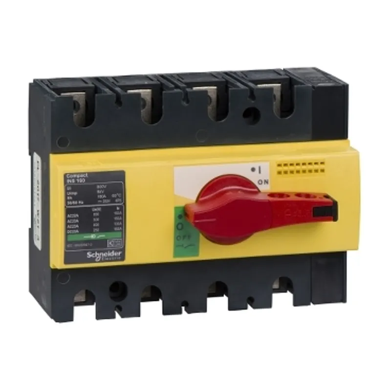 switch disconnector, Compact INS160, 160A, with red rotary handle and yellow front, 4 poles — photo 1 of 2