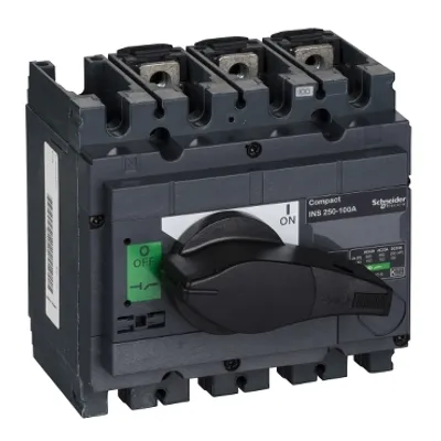 switch disconnector, Compact INS250-100, 100A, standard version with black rotary handle, 3 poles