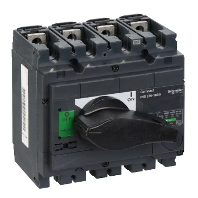 switch disconnector, Compact INS250-100, 100A, standard version with black rotary handle, 4 poles