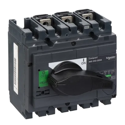 switch disconnector, Compact INS250-200, 200A, standard version with black rotary handle, 3 poles