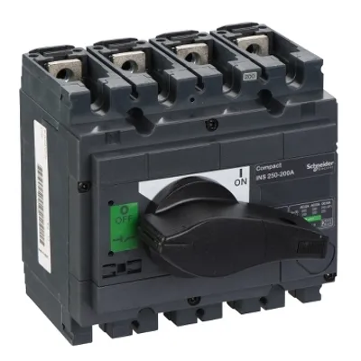switch disconnector, Compact INS250-200, 200A, standard version with black rotary handle, 4 poles