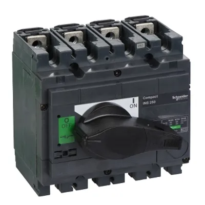 switch disconnector, Compact INS250, 250A, standard version with black rotary handle, 4 poles