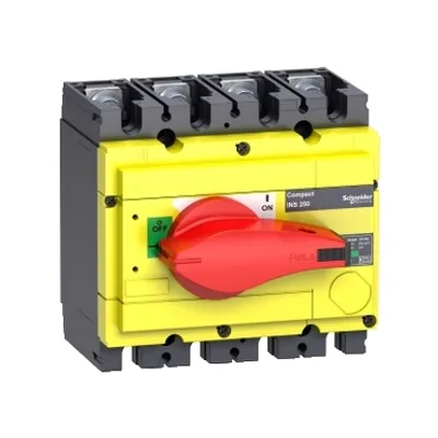 switch disconnector, Compact INS250-160, 160A, with red rotary handle and yellow front, 4 poles