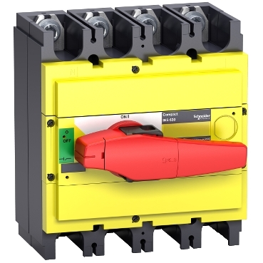 switch disconnector, Compact INS400, 400A, with red rotary handle and yellow front, 4 poles