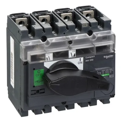 switch disconnector, Compact INV250, visible break, 250A, standard version with black rotary handle, 4 poles