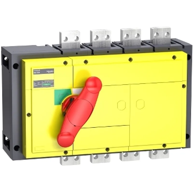 switch disconnector, Compact INS1600, 1600A, with red rotary handle, yellow front, 4 poles — photo 1 of 2