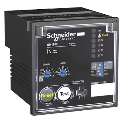 Residual current protection relay, VigiPacT RH197P, 30mA-30A, 48VAC 50/60Hz, 24/130VDC, alarm 50%, front panel mounting