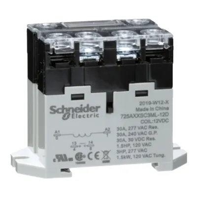 Power relay, SE Relays, 30A, 1NO, 12VDC, LED push button, screw terminals, DIN or panel mount