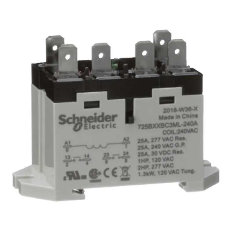 Power relay, SE Relays, 25A, 2NO, 240VAC, LED push button, blade terminals, DIN or panel mount — photo 1 of 9