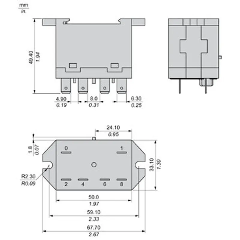 Power relay, SE Relays, 25A, 2NO, 24VDC, LED push button, blade terminals, DIN or panel mount — photo 2 of 9