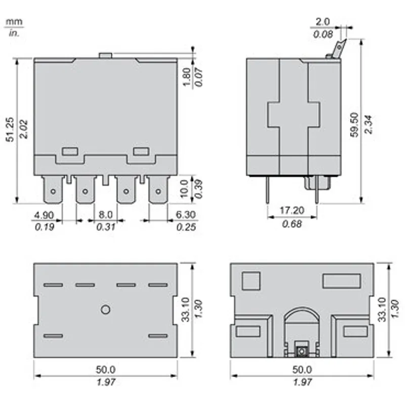 Power relay, SE Relays, 25A, 2NO, 24VDC, LED, flag indicator, locking push button, blade terminal, plug-in socket mount — photo 2 of 9