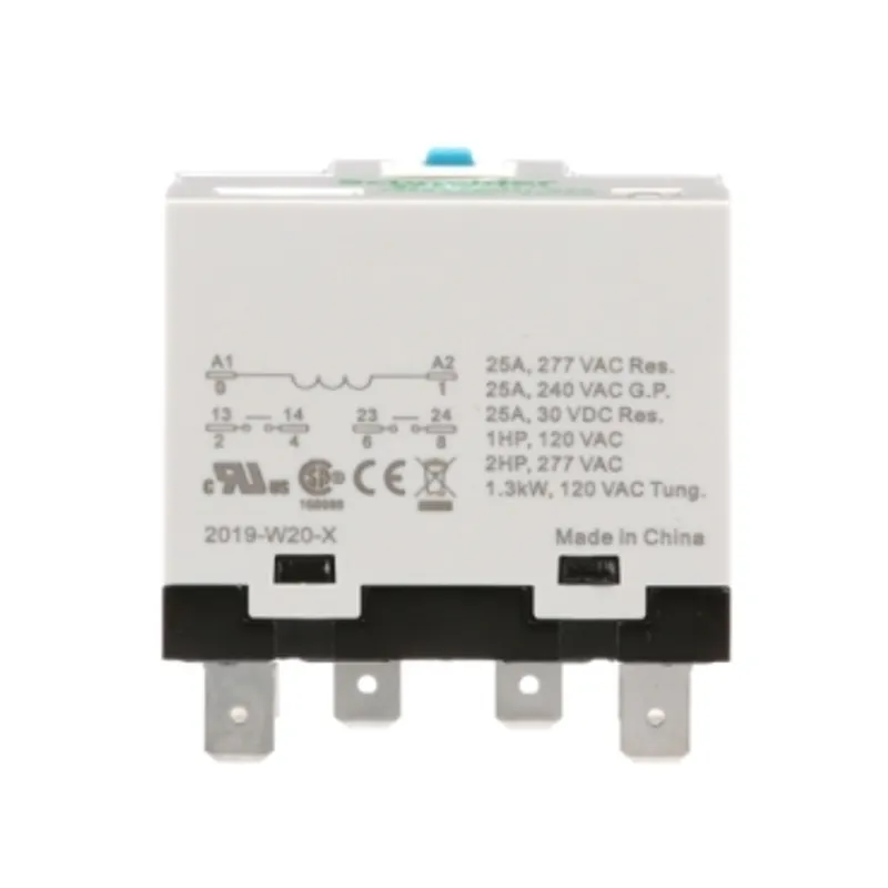Power relay, SE Relays, 25A, 2NO, 24VDC, LED, flag indicator, locking push button, blade terminal, plug-in socket mount — photo 5 of 9
