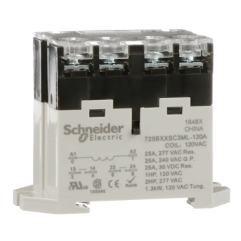 Power relay, SE Relays, 25A, 2NO, 120VAC, LED push button, screw terminals, DIN or panel mount — photo 1 of 9