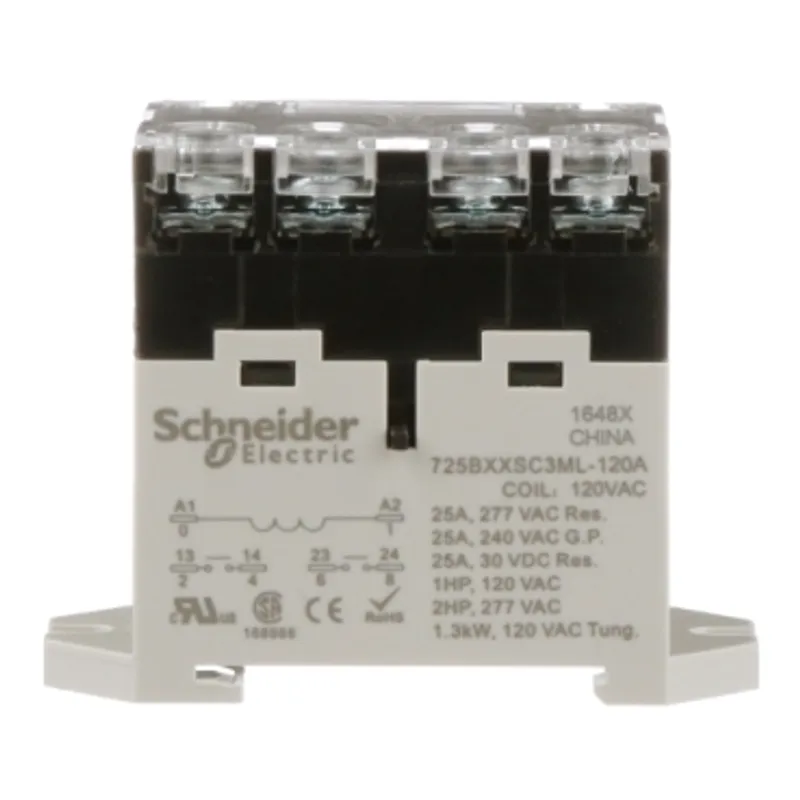 Power relay, SE Relays, 25A, 2NO, 120VAC, LED push button, screw terminals, DIN or panel mount — photo 3 of 9