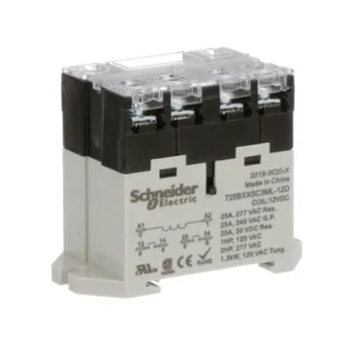 Power relay, SE Relays, 25A, 2NO, 12VDC, LED push button, screw terminals, DIN or panel mount