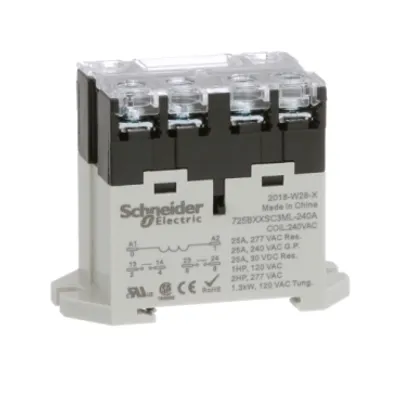 Power relay, SE Relays, 25A, 2NO, 240VAC, LED push button, screw terminals, DIN or panel mount