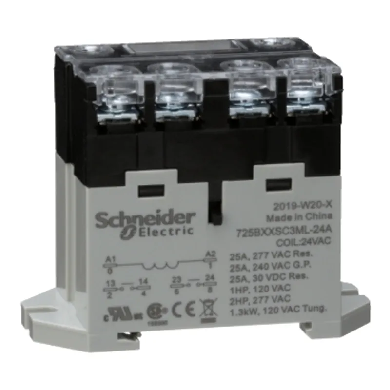 Power relay, SE Relays, 25A, 2NO, 24VAC, LED push button, screw terminals, DIN or panel mount — photo 1 of 9