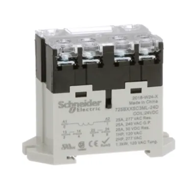 Power relay, SE Relays, 25A, 2NO, 24VDC, LED push button, screw terminals, DIN or panel mount
