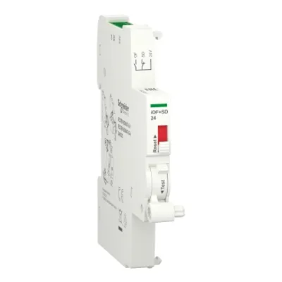Auxiliary contact, Acti9 A9A, iOF+SD, 1 NO + 1 NC, 2mA to 100mA, 24VDC, Ti24 connector on top (sold separately)