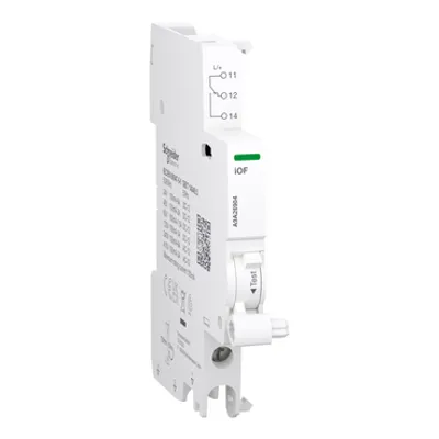 Auxiliary contact, Acti9 A9A, iOF, 1 C/O, 100mA to 6A, 24VAC to 415VAC, 24-130 VDC, bottom connection