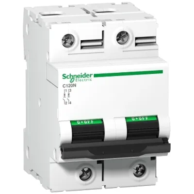Miniature circuit breaker (MCB), Acti9 C120N, 2P, 63A, B curve, 10000A (IEC/EN 60898-1), 10kA (IEC/EN 60947-2)
