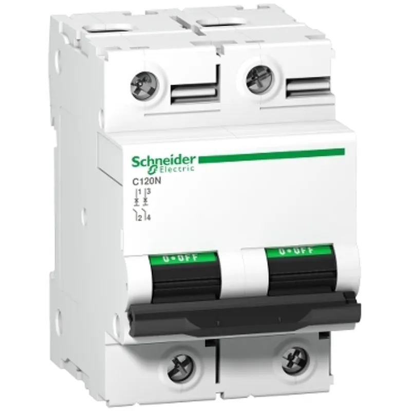 Miniature circuit breaker (MCB), Acti9 C120N, 2P, 100A, D curve, 10000A (IEC/EN 60898-1), 10kA (IEC/EN 60947-2)