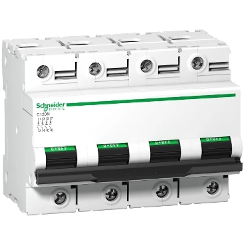 Miniature circuit breaker (MCB), Acti9 C120N, 4P, 80A, D curve, 10000A (IEC/EN 60898-1), 10kA (IEC/EN 60947-2)