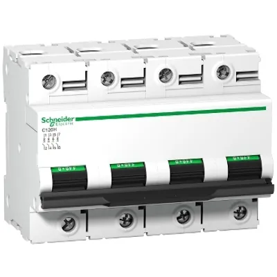 Miniature circuit breaker (MCB), Acti9 C120H, 4P, 100A, B curve, 15000A (IEC/EN 60898-1), 15kA (IEC/EN 60947-2)