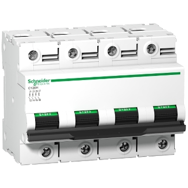 Miniature circuit breaker (MCB), Acti9 C120H, 4P, 63A, C curve, 15000A (IEC/EN 60898-1), 15kA (IEC/EN 60947-2)