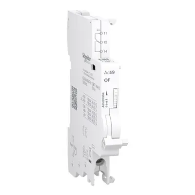 Auxiliary contact, Acti9 A9N, OF, 1 C/O, 100mA to 6A, 24VAC to 415VAC, 24VDC to 130VDC, bottom connection