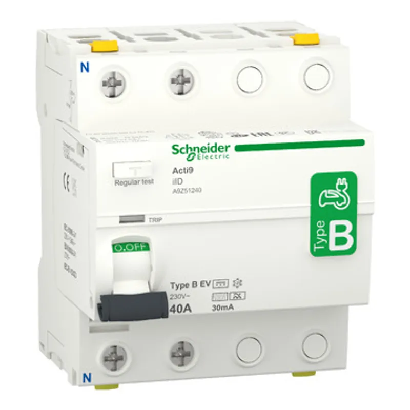 Residual current circuit breaker (RCCB), Acti9 iID, 2P, 40A, B-EV (Electric Vehicle) type, 30mA, double terminal — photo 1 of 3